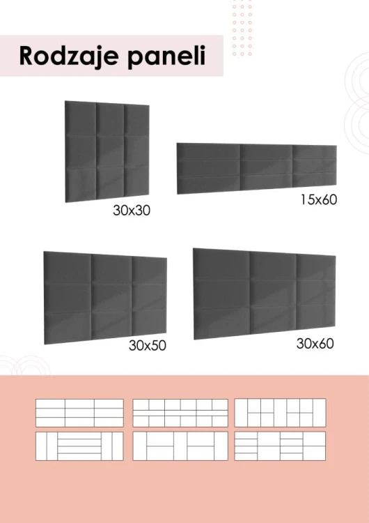 Panel tapicerowany modułowy 60x15 cm