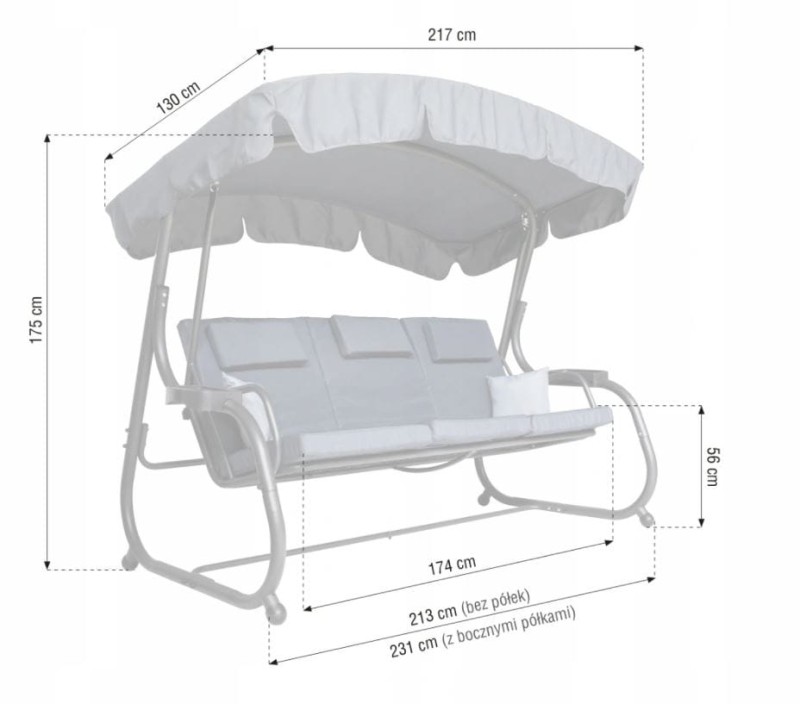 Huśtawka ogrodowa Neapoli 2 szara z moskitierą