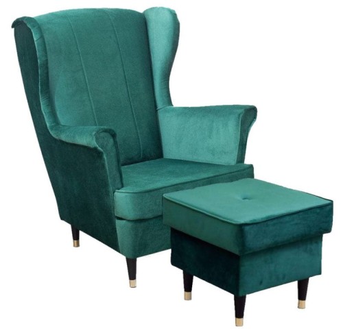 Fotel uszak Lily III z podnóżkiem w stylu skandynawskim