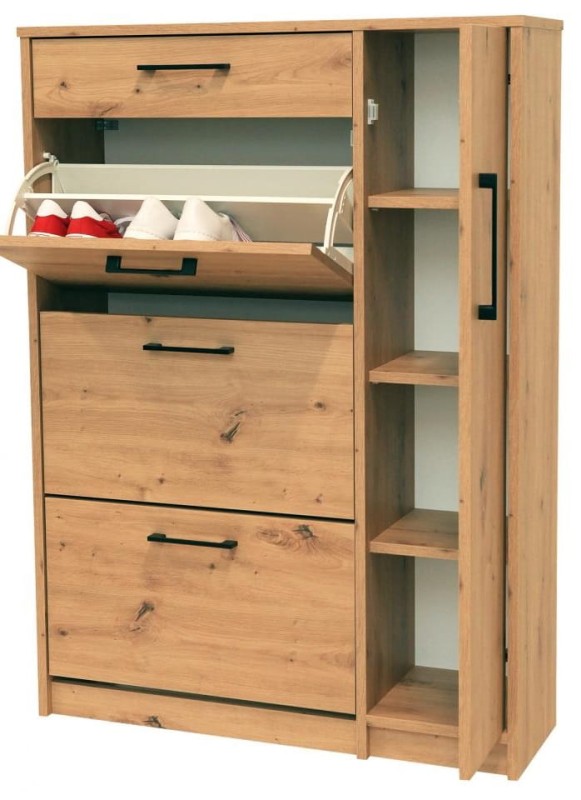 Szafka na buty Madang do przedpokoju z czarnymi uchwytami