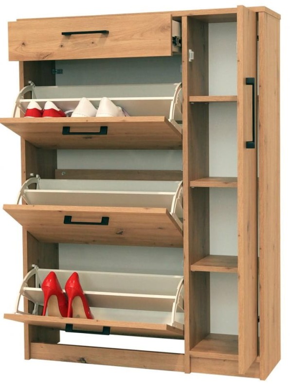 Szafka na buty Madang do przedpokoju z czarnymi uchwytami