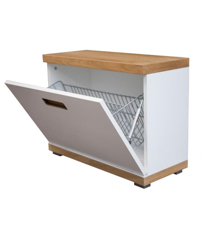 Szafka na obuwie z siedziskiem Bueno mała biały mat/dąb naturalny