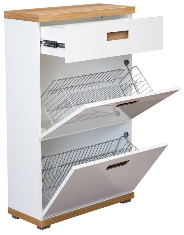 Szafka na buty Bueno z szufladą biały mat/dąb naturalny