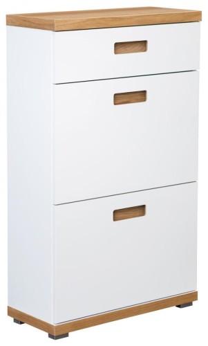 Szafka na buty Bueno z szufladą złożona biały mat/dąb naturalny