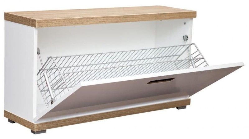 Szafka na obuwie z siedziskiem Bueno biały połysk/dąb sonoma