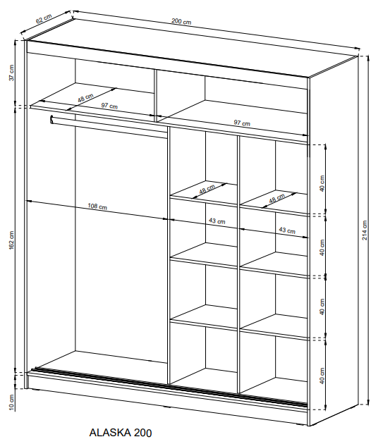 Szafa przesuwna Alaska 200cm dąb sonoma