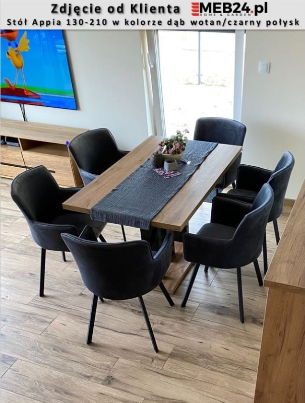 Stół Appia rozkładany 130-210 dąb wotan/czarny połysk
