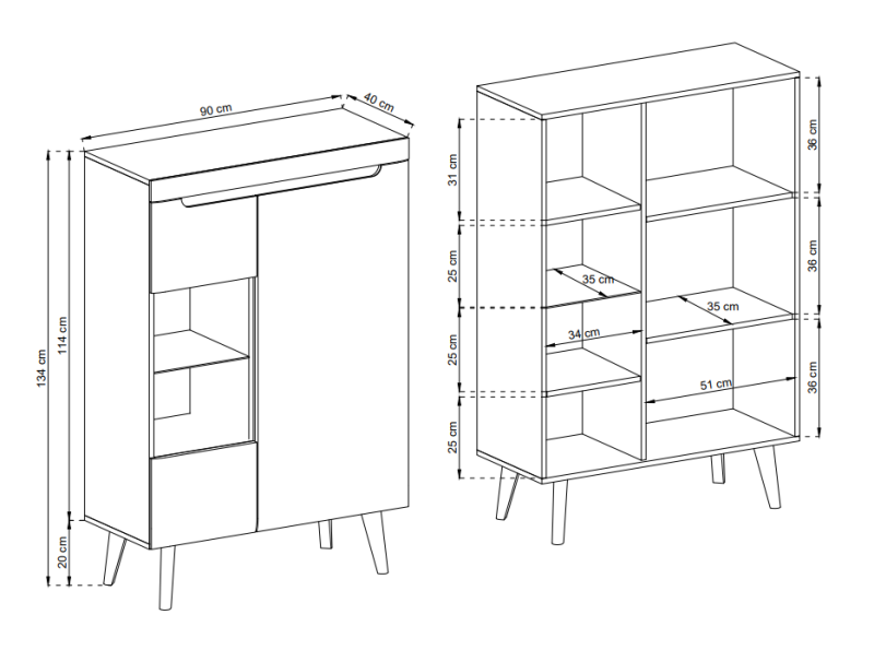 Witryna Nordi dąb artisan niska