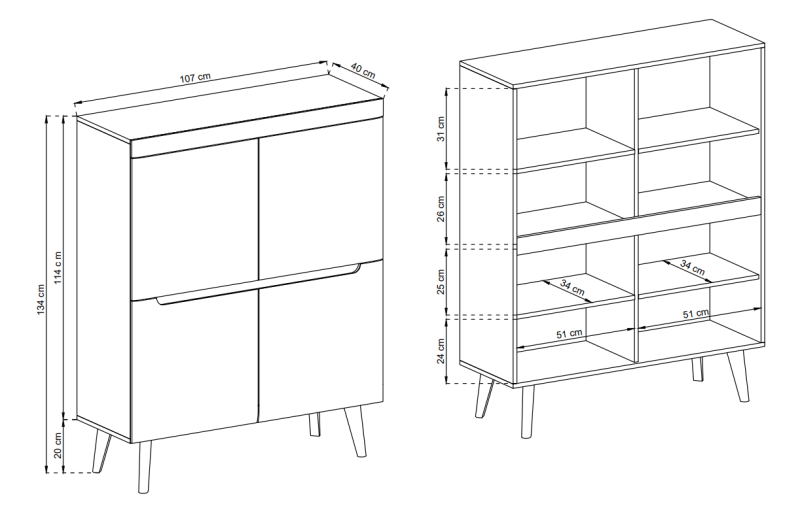 Komoda Nordi dąb artisan 107cm wysoka
