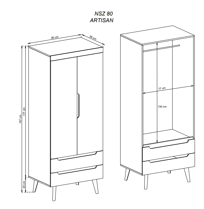 Szafa dwudrzwiowa Nordi dąb artisan 80cm