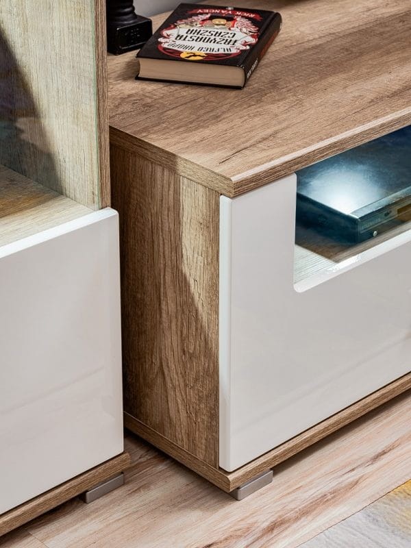 Szafka RTV SANDER dąb monument & biały MDF połysk