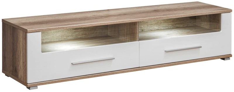 Szafka RTV SANDER dąb monument & biały MDF połysk