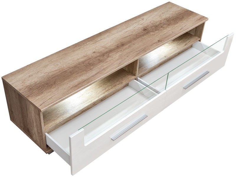 Szafka RTV SANDER dąb monument & biały MDF połysk