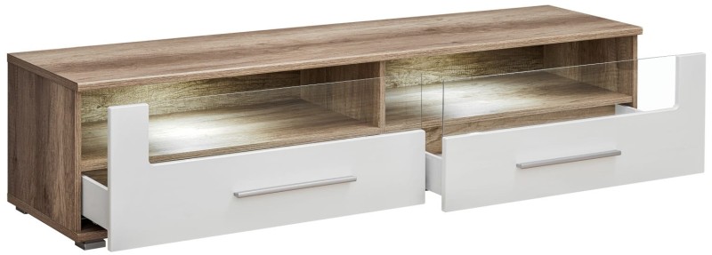 Szafka RTV SANDER dąb monument & biały MDF połysk