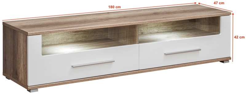 Szafka RTV SANDER dąb monument & biały MDF połysk