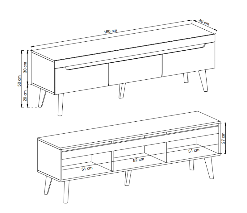 Szafka RTV Nordi 160cm biały połysk / dąb riviera