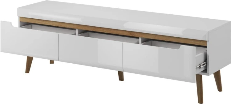 Szafka RTV Nordi 160cm biały połysk / dąb riviera