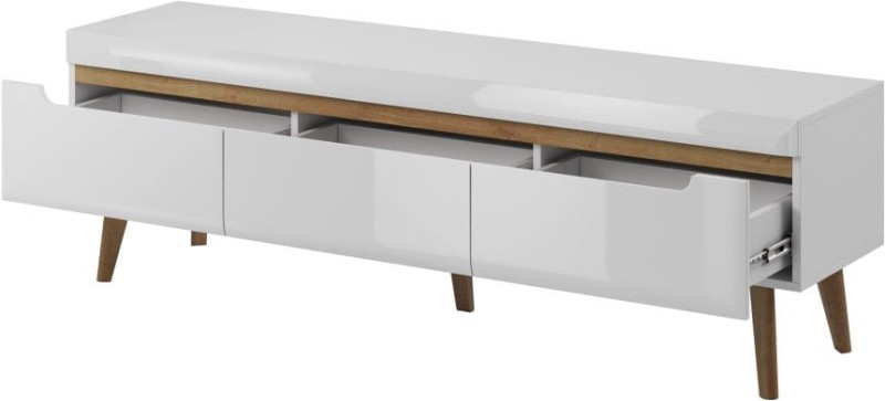 Szafka RTV Nordi 160cm biały połysk / dąb riviera