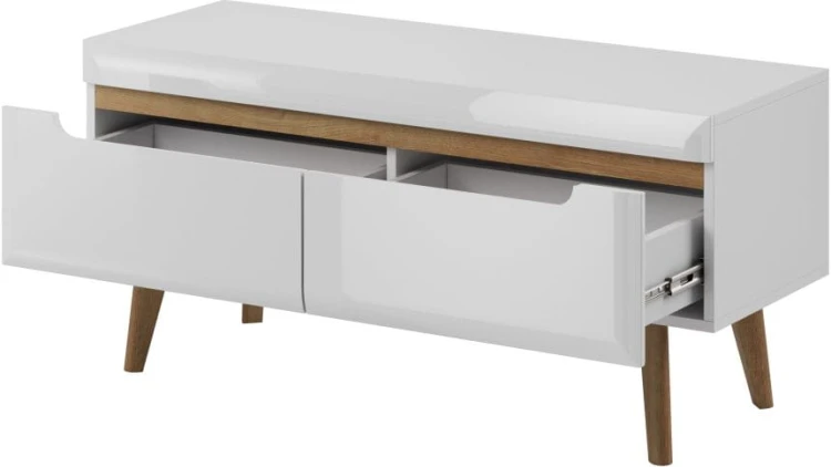 Szafka RTV Nordi 107cm biały połysk / dąb riviera