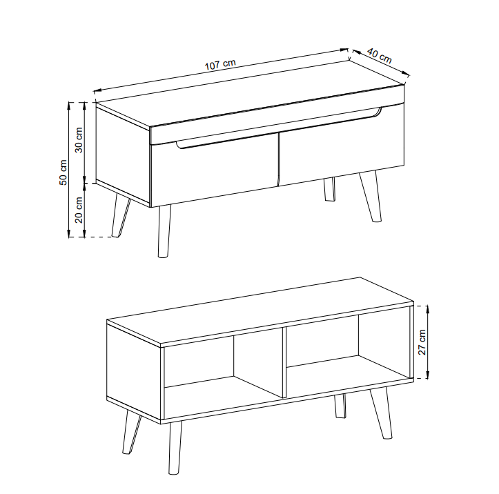 Szafka RTV Nordi 107cm biały połysk / dąb riviera