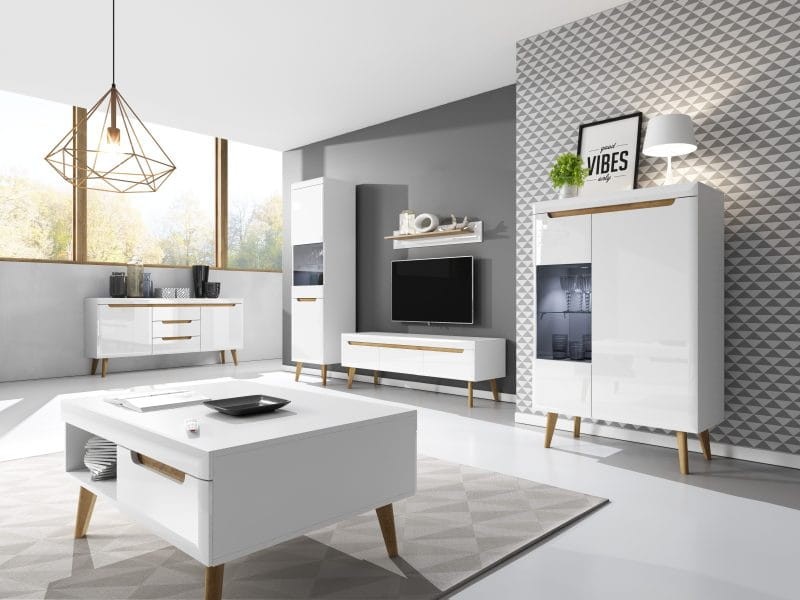 Witryna niska Nordi biały / dąb riviera