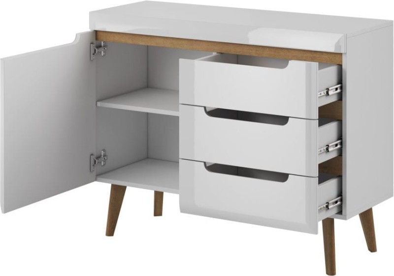 Komoda wąska Nordi biały / dąb riviera