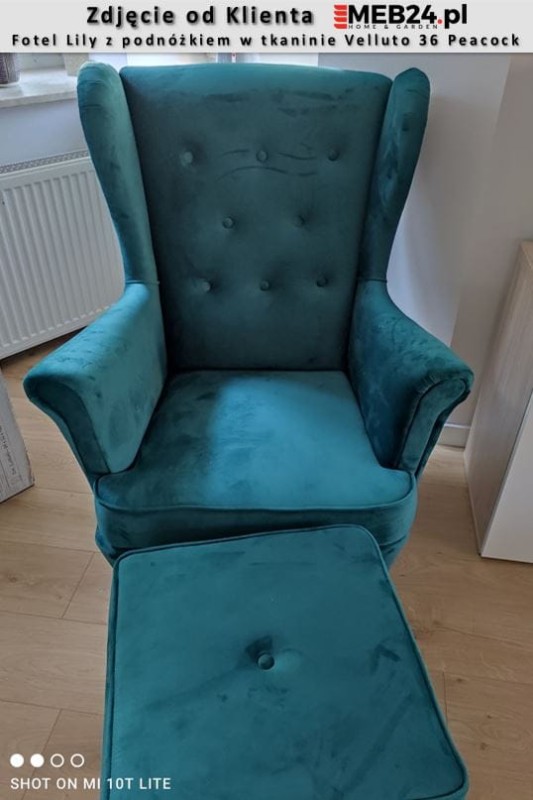Fotel uszak Lily pikowanie z guzikami z podnóżkiem -  zdjęcie od klienta