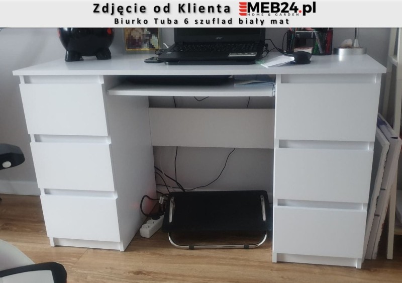 Biurko komputerowe Tuba 6 szuflad Biały Mat - zdjęcie od klienta
