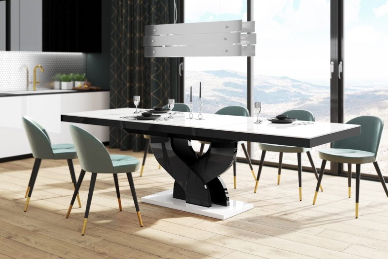 Stół rozkładany BELLA 160-256 Biało-czarny połysk