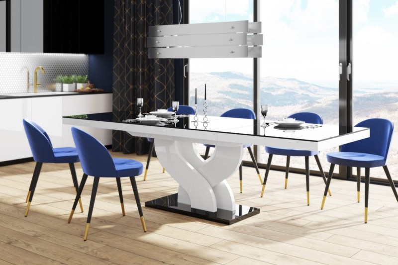 Stół rozkładany BELLA 160-256 Czarno-biały połysk