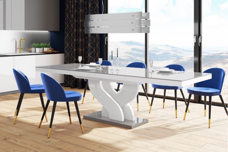 Stół rozkładany BELLA 160-256 Szaro-biały połysk