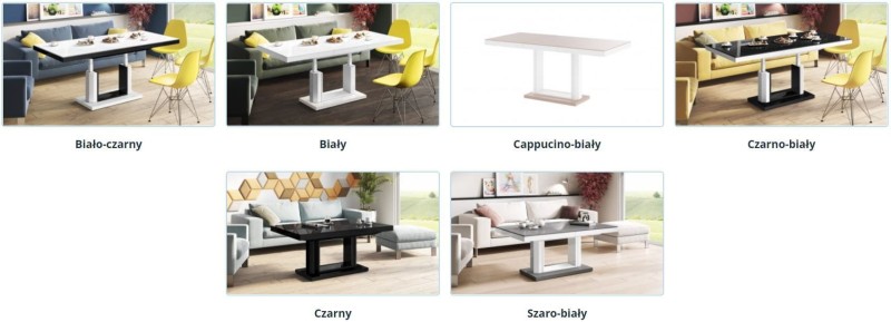 Ławostół podnoszony rozkładany QUADRO LUX 120 - 170 cm Szaro-biały połysk