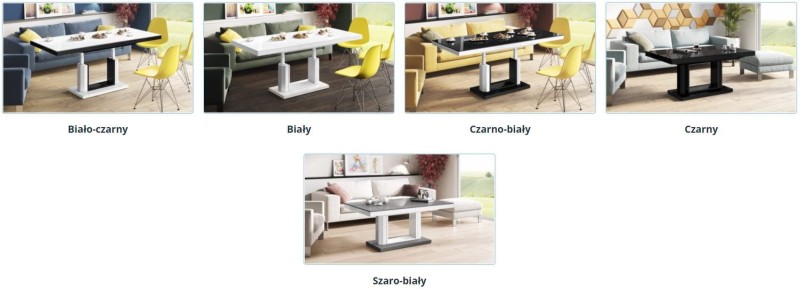 Ławostół podnoszony rozkładany QUADRO LUX 120 - 170 cm Biało-czarny mat