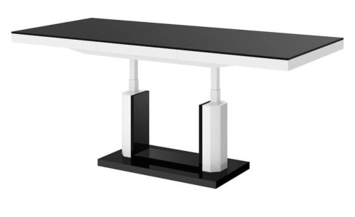 Ławostół podnoszony rozkładany QUADRO LUX 120 - 170 cm Czarno-biały połysk