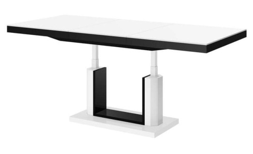 Ławostół podnoszony rozkładany QUADRO LUX 120 - 170 cm Biało-czarny połysk