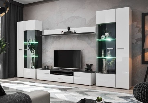 Meblościanka SOLIDO TWIN sosna norweska czarna/biały MDF połysk