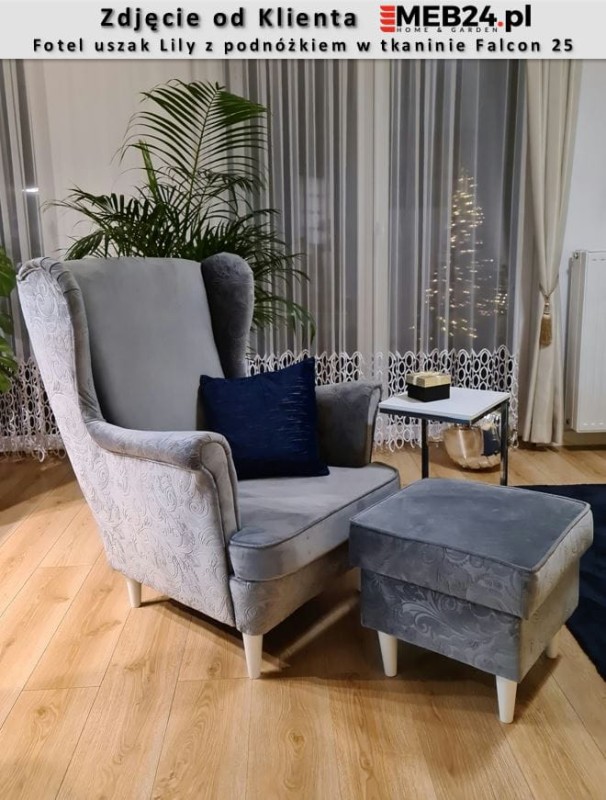 Fotel uszak Lily z podnóżkiem w stylu skandynawskim - zdjęcie od klienta