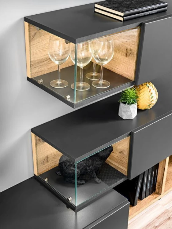 Meblościanka Silk 240 cm zestaw 6 elementów z oświetleniem LED do salonu
