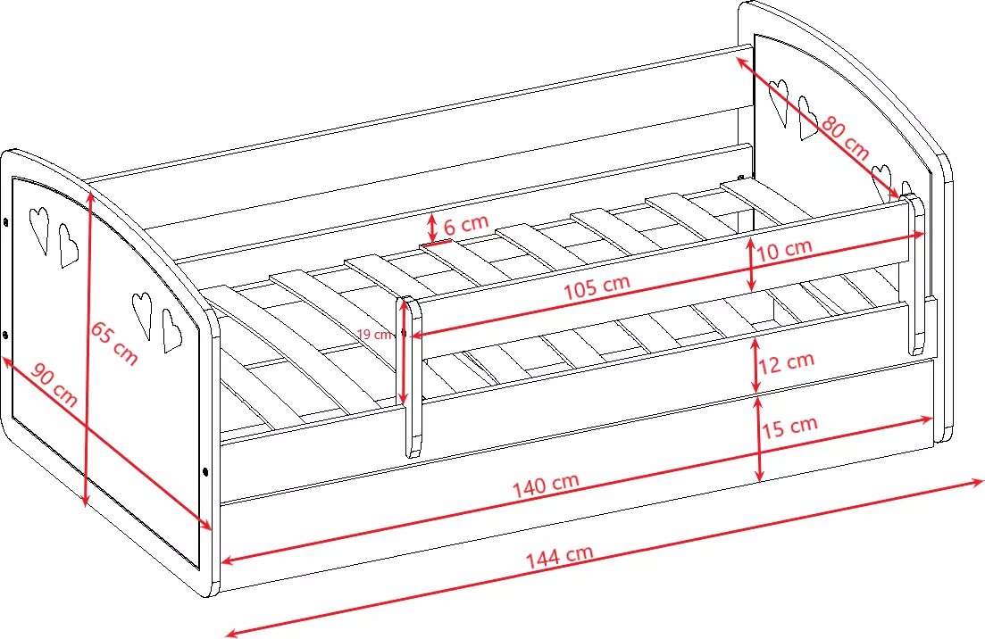 Łóżeczko dziecięce 140x80 JULIA wymiary