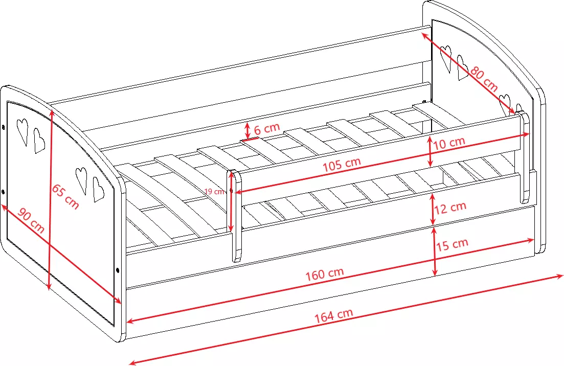 Łóżeczko dziecięce 160x80 JULIA MIX wymiary